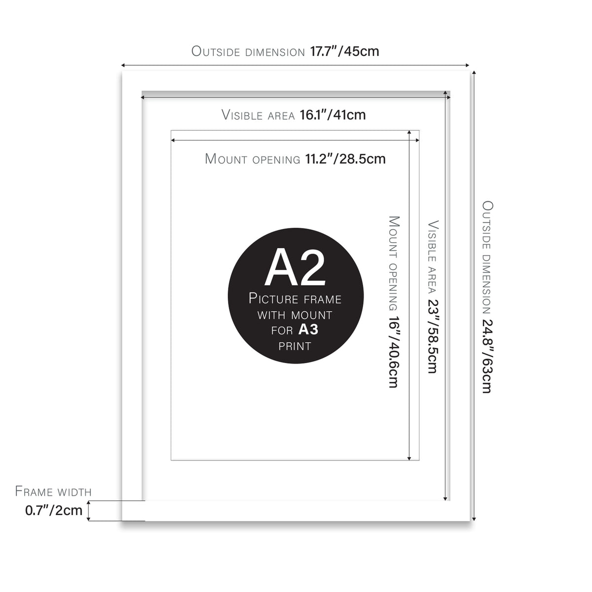 White A2 Picture Frame with Mount For A3