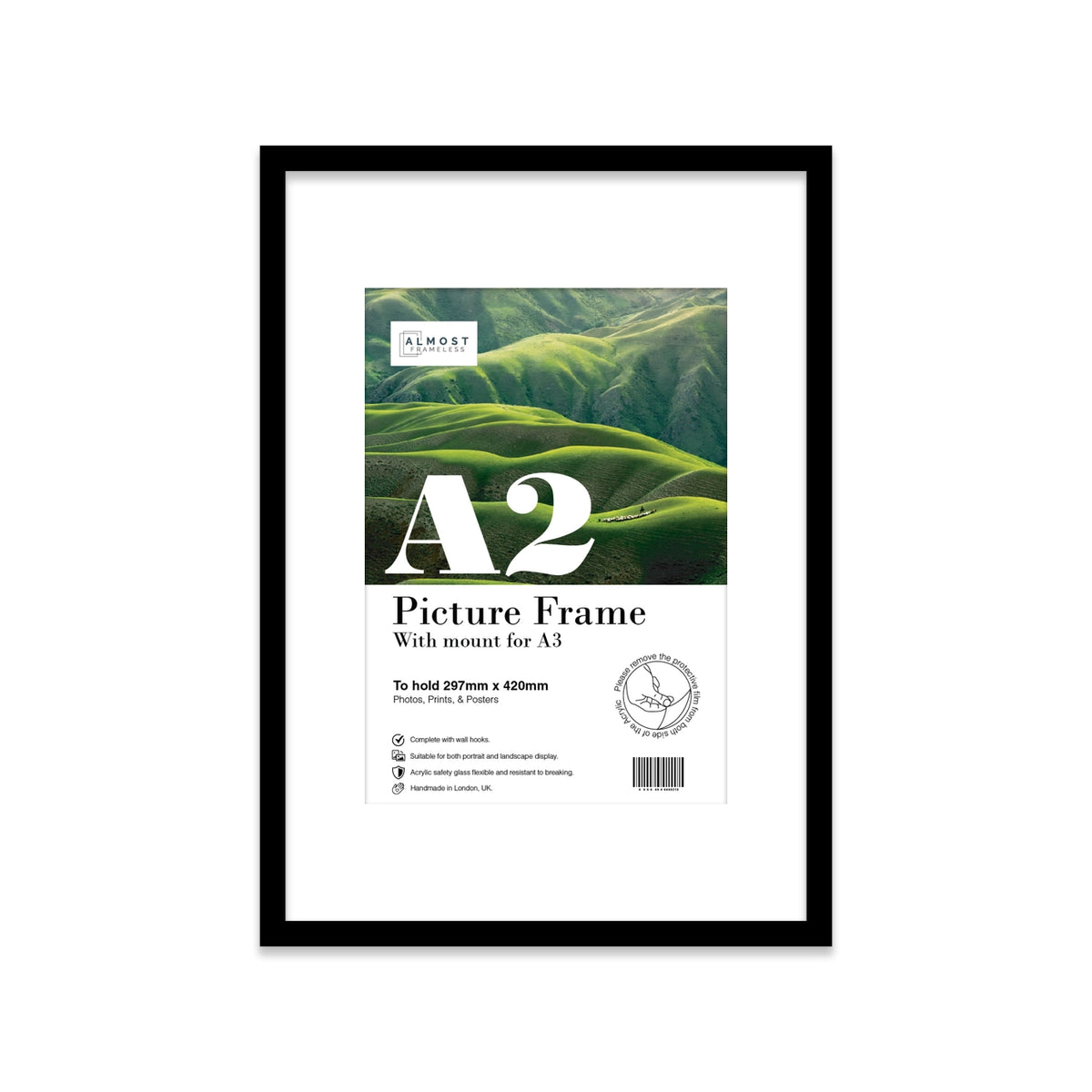 Black A2 Picture Frame with Mount For A3