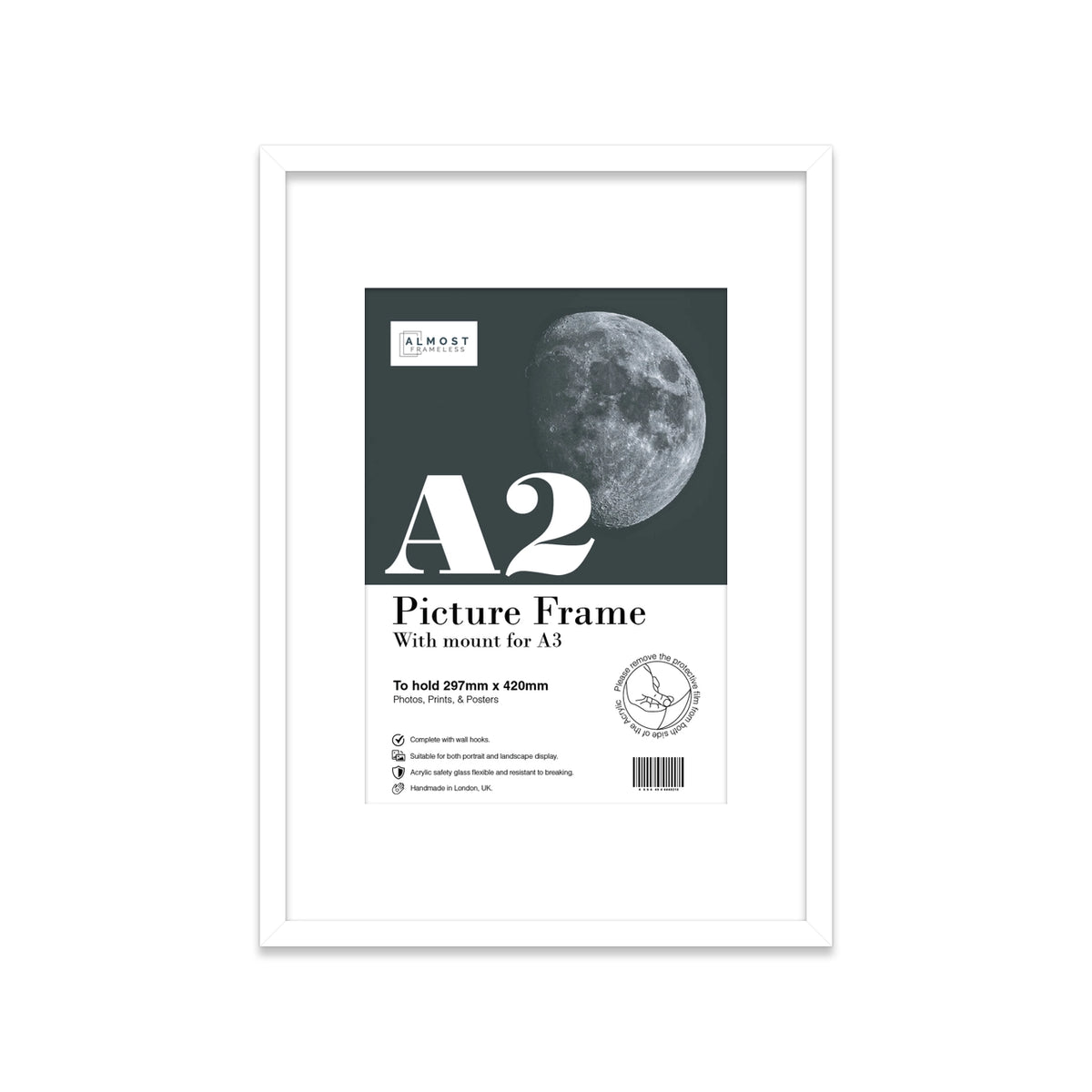White A2 Picture Frame with Mount For A3