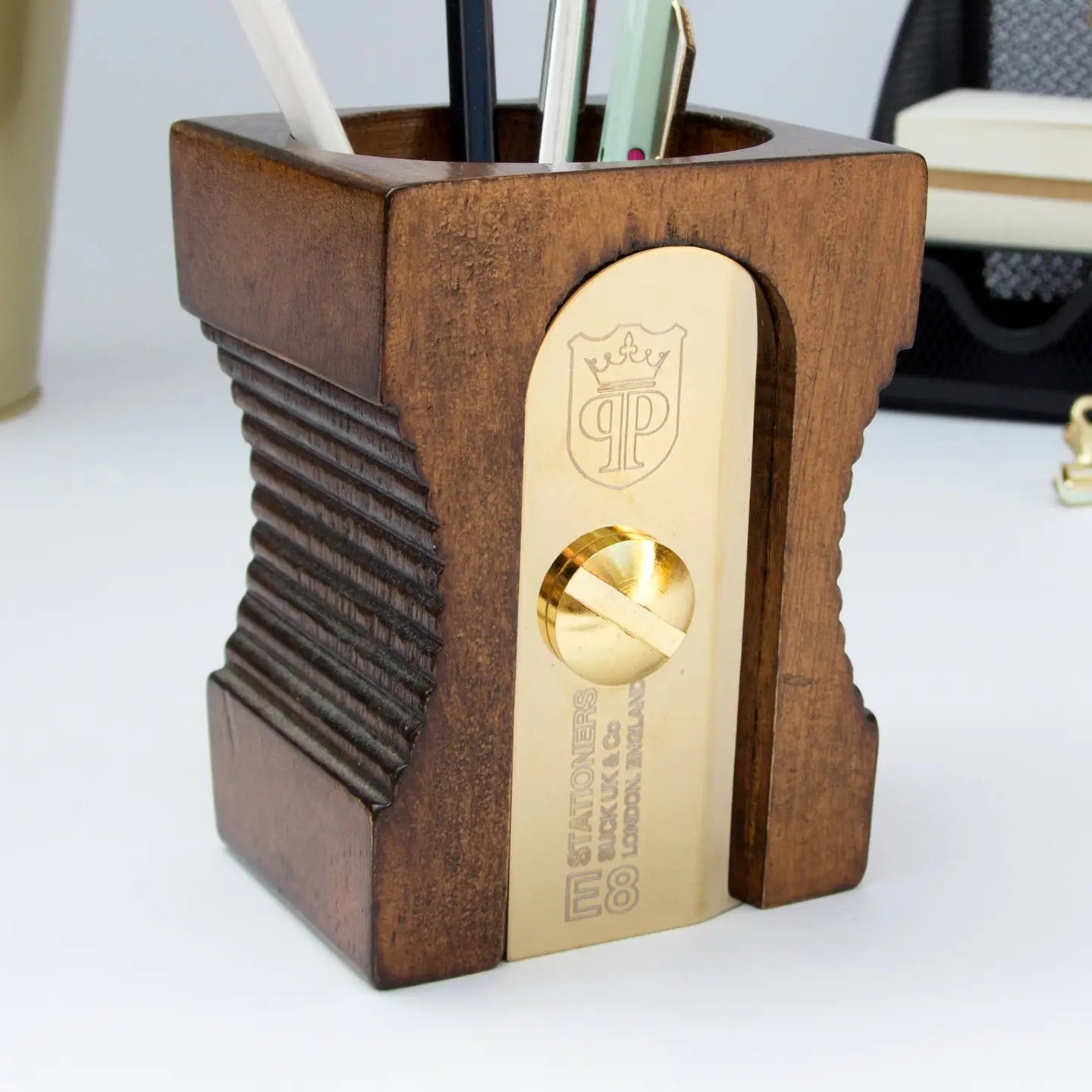 Wooden Sharpener Desk Tidy - Single Dark