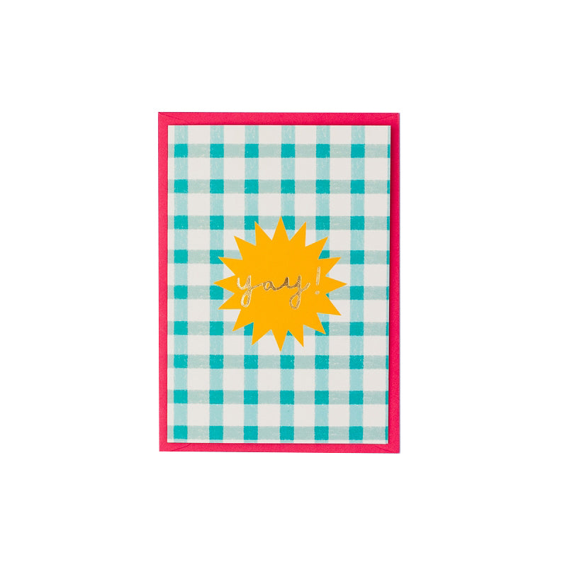 Blue Check 'Yay' Greetings Card