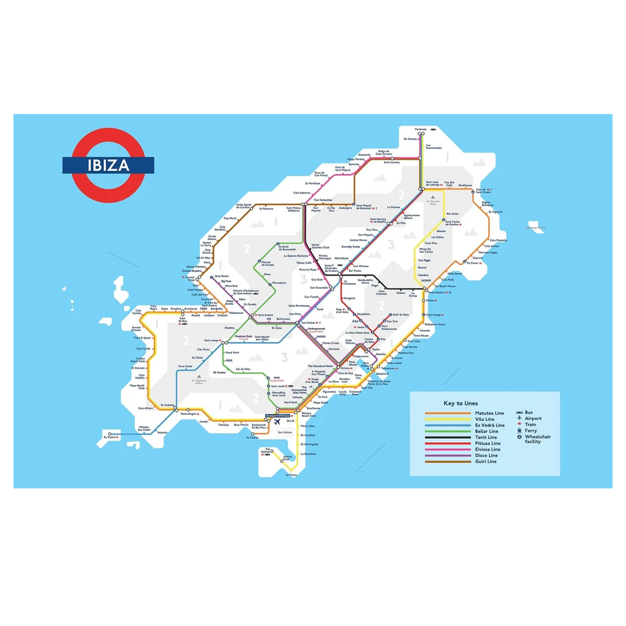 Ibiza Tube Map (Glitter, Large) by Cindy Houdini