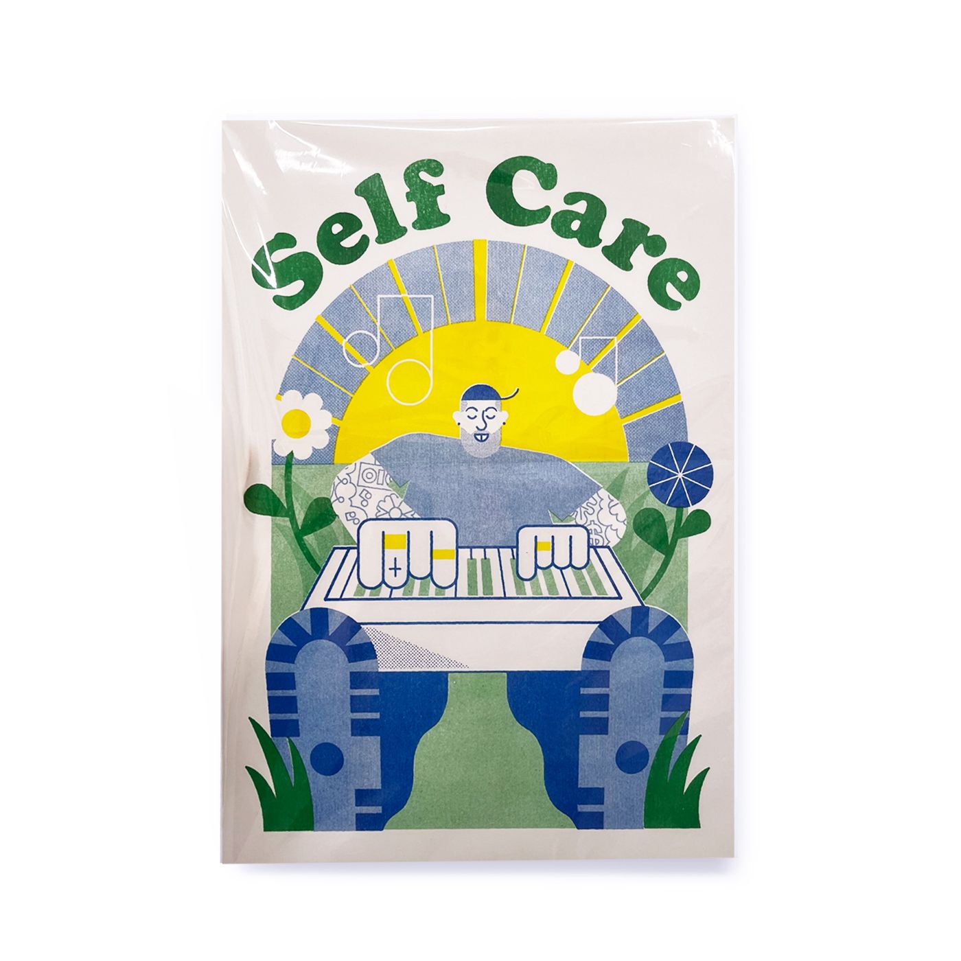 Self Care - Green & Blue Risograph Print Poster A3