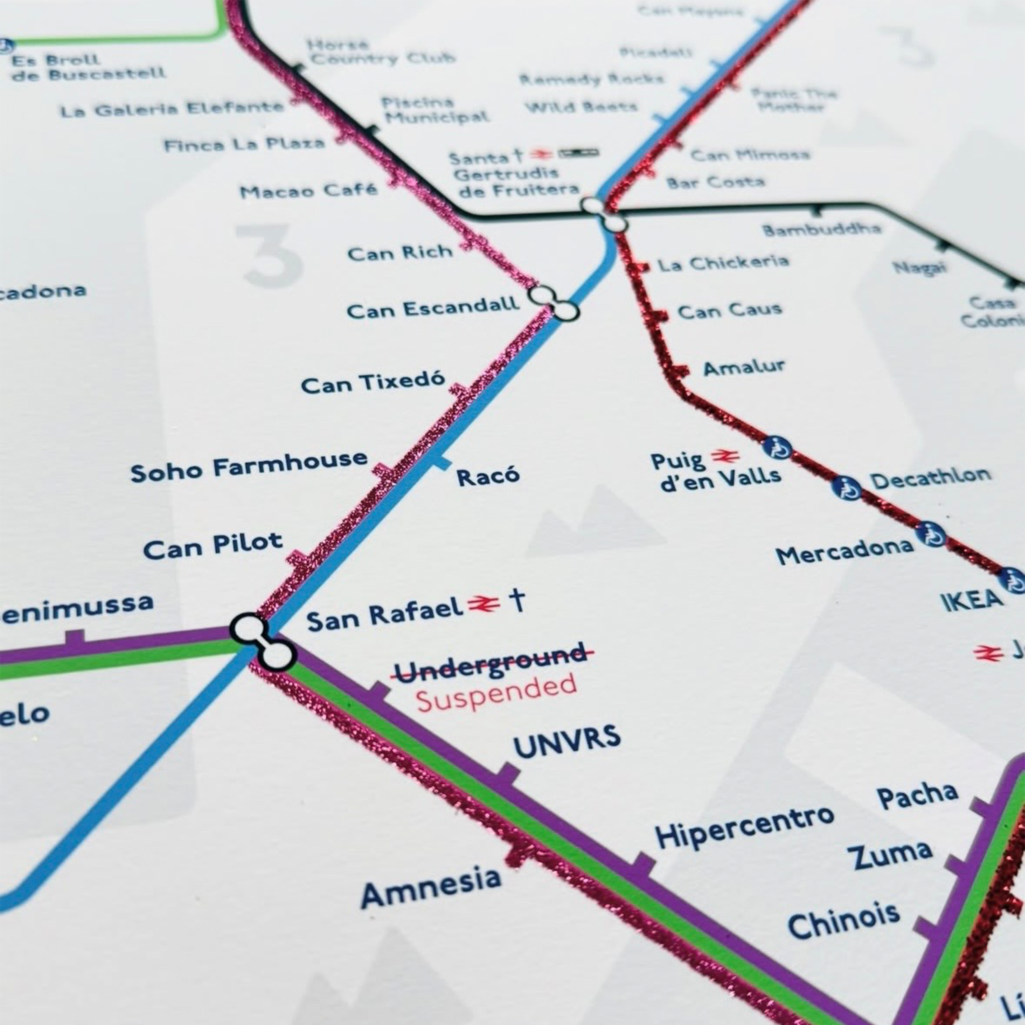 Ibiza Tube Map (Glitter, Large) by Cindy Houdini